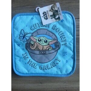 Star Wars Baby Yoda Blue Pot Holder with 'Cutest Bounty' Artwork